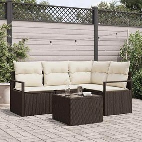 Conjunto de Sofá de Jardim de 4 Peças com Almofadas Cinza Polirattan