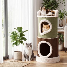 Casa para gatos de 3 andares com interior 41 x 85 cm, com plataforma superior almofadada, 2 cavernas, almofada lavável, móvel em forma de barril, árvo