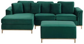 Sofá de canto e repousa-pés em veludo verde esmeralda à direita OSLO Beliani