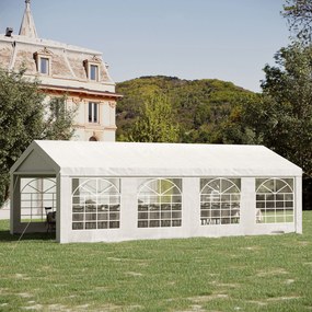 Tenda de jardim para exterior, tenda de eventos 4x8 m, tenda de jardim em polietileno com 8 janelas e estrutura robusta em aço galvanizado branco