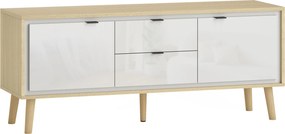 HOMCOM Móvel de TV Moderno para Sala com 2 Gavetas para Televisão 55 Polegadas 120x35x50 cm Branco Brilhante e Carvalho | Aosom Portugal