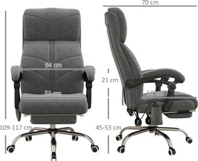 Cadeira de escritório com função de massagem, aquecimento e reclinação, com apoio para os pés integrado e 5 rodas, cinzenta