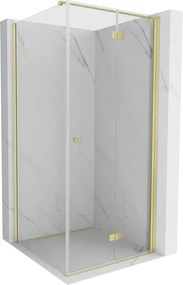Mexen Mist-F cabine de duche dobrável direita 80 x 80 cm, transparente, dourado escovado - 8A6T-080-080-55-00-P