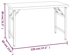 Mesa trabalho cozinha c/ prateleira 120x60x145cm aço inoxidável