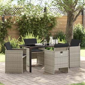 Conjunto de Jantar de Jardim com 5 Peças e Almofadas Cinza Claro Ratta
