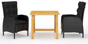3 pcs conjunto de jantar para jardim preto