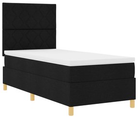 Cama Box Spring com Colchão &amp; LED Preto 90x200 cm Tecido