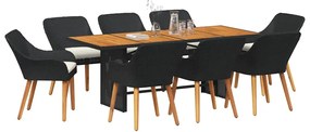 Conjunto de Jantar de Jardim 9 Peças Preto Rattan Sintético