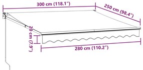 Toldo retrátil 3x2,5 m tecido e alumínio antracite e branco