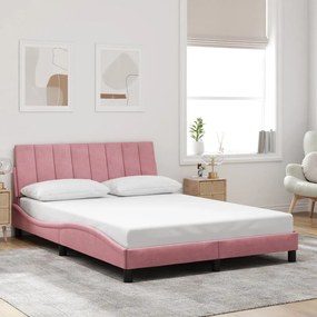vidaXL Estrutura de cama c/ cabeceira 140x200 cm veludo rosa