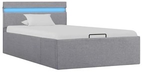 Cama hidráulica arrumação c/ LED 90x200cm tecido cinzento-claro