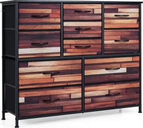 Cómoda de 11 gavetas com gavetas em tecido 100 x 30 x 82 cm, estrutura metálica, organizador para quarto Preto + Castanho