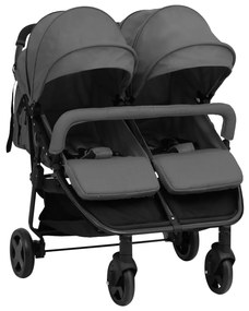 vidaXL Carrinho de bebé para gémeos aço cinzento-escuro e preto