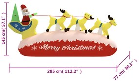 Pai Natal e renas insufláveis com luzes LED 145 cm