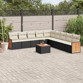 10 pcs conjunto sofás de jardim c/ almofadões vime PE preto