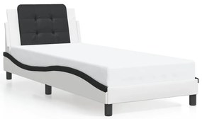 Estrutura cama c/ luzes LED 90x190 cm couro artif. branco/preto