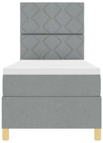 Cama Box Spring com Colchão &amp; LED Cinza Claro 80x200 cm Tecido