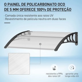 Marquise de Proteção 75x100 cm para Portas e Janelas contra Sol e Chuva com Suporte de Liga de Alumínio Transparente e Preto