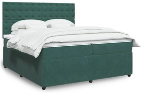vidaXL Cama com molas/colchão 200x200 cm veludo verde-escuro