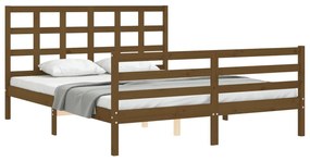 Estrutura de cama King Size c/ cabeceira madeira castanho-mel