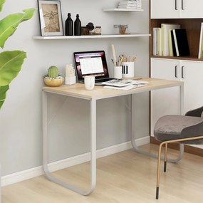 30202 vidaXL Secretária computador 110x60x73cm contraplacado branco/carvalho