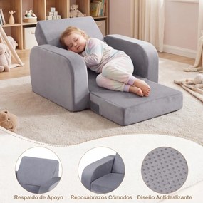 Sofá-cama 3 em 1 dobrável para crianças 50 x 43 x 37,5 cm, com veludo macio e capa elástica lavável na máquina, para sala de jogos ou quarto de bebé,