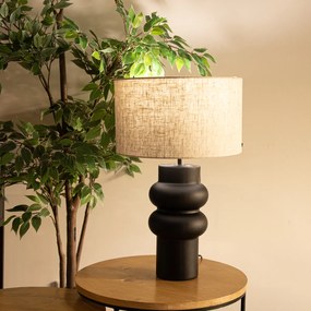 Candeeiro de mesa design preto com abajur em tecido cinzento claro 35 cm - Alisia