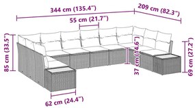 Conjunto de Sofá de Jardim com Almofadas Cinzento Vime PE Acácia