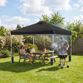 Tenda dobrável 3x3 m com 4 x Sacos de areia de montagem instantânea com 1 botão campismo, feiras, eventos e Saco com rodas Preta