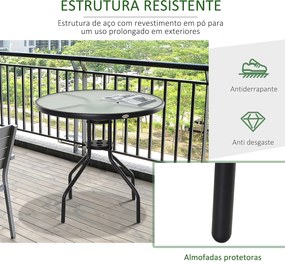 Mesa de Jardim Redonda Mesa Sala de Jantar de Cristal Temperado com Or