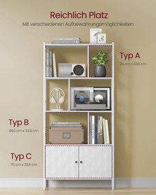 Estante com 4 prateleiras abertas, moderna 30 x 74 x 154,5 cm branco