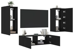 3 pcs móveis de parede para TV com luzes LED preto