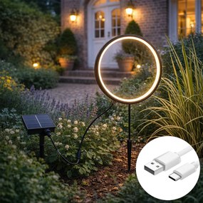 Luminária de jardim preta 50 cm com LED recarregável e solar IP65 - Adalind
