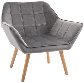 HOMCOM Poltrona Moderna Poltrona de Leitura Estofada em Veludo com Assento Amplo Pés em Madeira 67x61,5x71 cm Cinza | Aosom Portugal