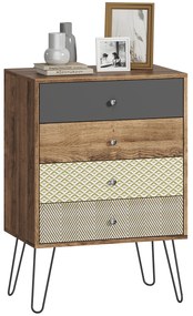 Cómoda 4 Gavetas Cómoda para Quarto com Pés em Forma de V de Aço Estilo Boémio 60x39x86 cm Multicor