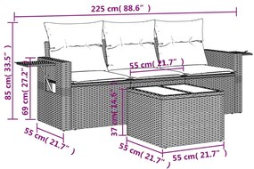 4 pcs conjunto de sofás para jardim c/ almofadões vime PE bege