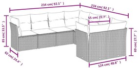 8 pcs conjunto de sofás p/ jardim com almofadões vime PE bege