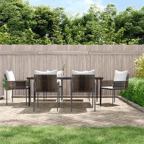 vidaXL 7 pcs conjunto de jantar p/ jardim c/ almofadões vime PE e aço