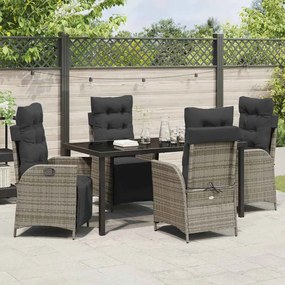 Conjunto de Jantar de Jardim de 5 Peças em Polyrattan Cinza