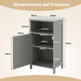 Armário para casa de banho Multifuncional em Madeira com Porta e Prateleira Ajustável 40 x 30 x 70 cm Cinza
