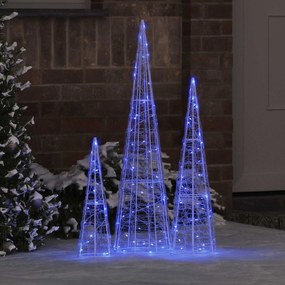 vidaXL Árvore de Natal com 90 LEDs 3 pcs Azul 20 x 20 x 80 cm Acrílo