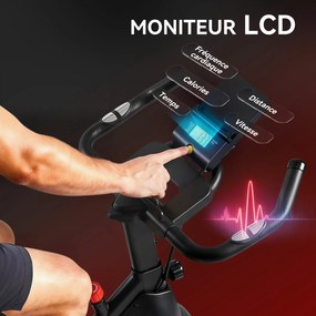 Bicicleta estática, Bicicleta de exercício, Resistência magnética ajustável, Ecrã LCD, Assento confortável, 108 x 51 x 116 cm, branco, preto