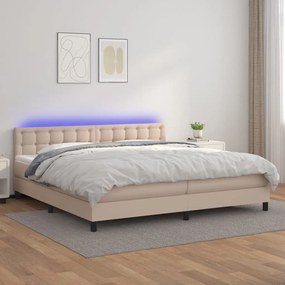 vidaXL Cama box spring c/colchão/LED 200x200cm couro artif. cappuccino
