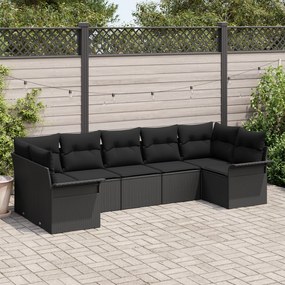 Conjunto de Sofá para Jardim vidaXL com Almofadas Preto Vime Sintético