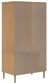 Roupeiro SENJA aspeto vime 90x55x175 cm pinho maciço castanho
