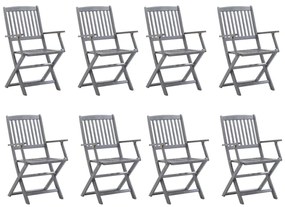 Cadeiras de exterior dobráveis 8pcs c/ almofadões acácia maciça