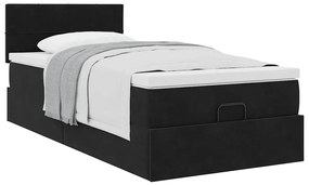 Estrutura de cama otomana com colchão preto veludo