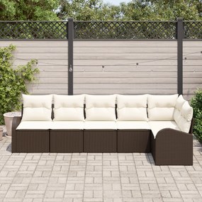 Conjunto de Sofás de Jardim de 6 Peças com Almofadas Castanho em Ratta