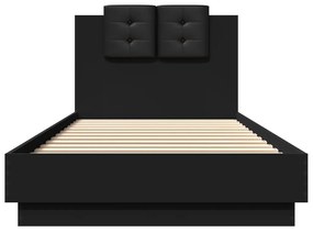 Estrutura de cama com cabeceira e luzes LED 90x200 cm preto