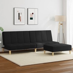 vidaXL Sofá-cama de 2 lugares com apoio de pés tecido preto
